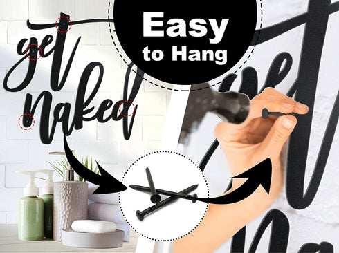 Vivegate Get Naked Sign – 15” X 19” Bathroom Wall Decor Bath Word Art Decals Black Metal Letters