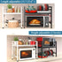 PUSDON Extendable Microwave Oven Rack, Adjustable Heavy Duty Kitchen Countertop Organizer, 2 Tier with 3 Hooks, Black