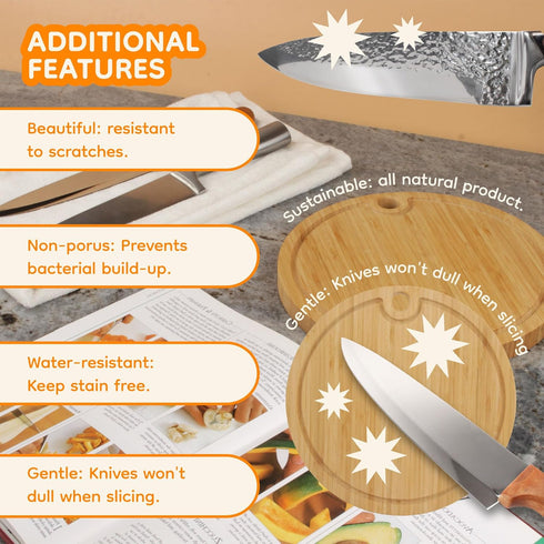BambooMN Bamboo Round Cutting and Serving Board - Charcuterie Board, 10" diameter x 0.75" thickness