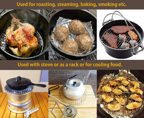 Campingmoon Stainless Steel Round Cooling Rack - Baking, Steaming, and Roasting Rack for Dutch Oven