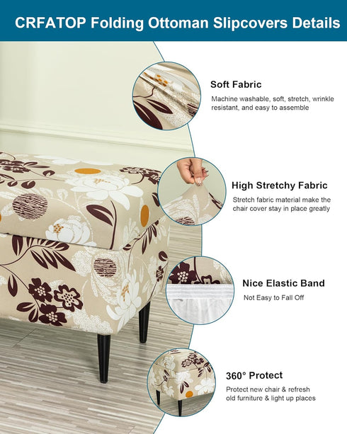 Bands,S,05 CRFATOP Printed Rectangle Ottoman Stool Cover Stretch Folding Storage Footstool Bench Slipcovers Upholstered
