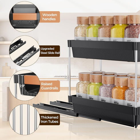2 Pack 2 Need:12.5'' 11'' 5.5'' Delamu Pull Out Spice Rack Organizer for Cabinet, Tier Slide Out Spice Organization