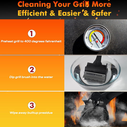 BBQ Grill Brush Bristle Free - Grill Cleaner Brush with Replaceable Heads for Cast Iron/Stainless Steel