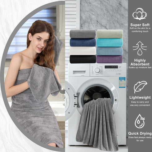 8 Set |2 Sheet,2 Towels,4 Cozy Set Piece Bath Towel Grey Oversized Large Bath Hand Washcloths| Ultra Soft Bath Towel