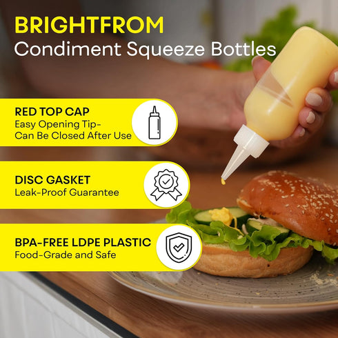4 OZ Pack 4 BRIGHTFROM Squeeze Bottles - Empty Plastic Containers for Dressing, Sauces & Condiments | Ketchup, Mustard