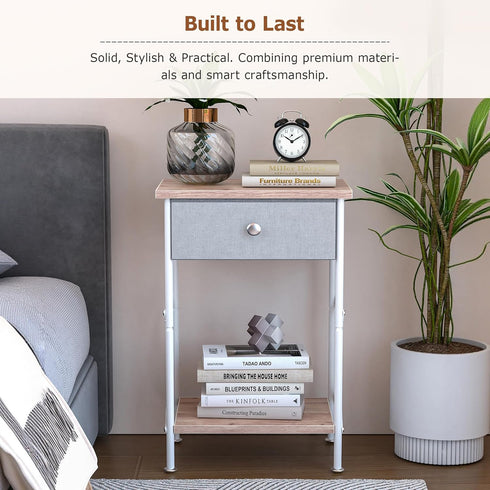 VECELO Night Stand, Small End Table for Small Spaces, Wood Side Table for Living Room, Bedside Table with Drawer