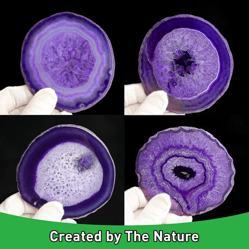 Set 4, Purple Agate Coasters of Natural Stone Drink Coasters with Unique Patterns, Decorative Table Coasters for Coffee