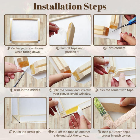 30x40 1.25" DIY Canvas Stretcher Bars, Gallery Depth White Pine Wood Frame Kit, Self-Adhesive & Tool-Free Assembly