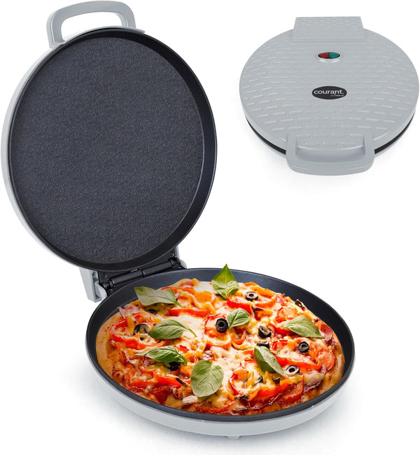 Courant 12-inch Pizza Maker Machine, Electric Countertop Oven for Home or School, Non-Stick Plates, Gray