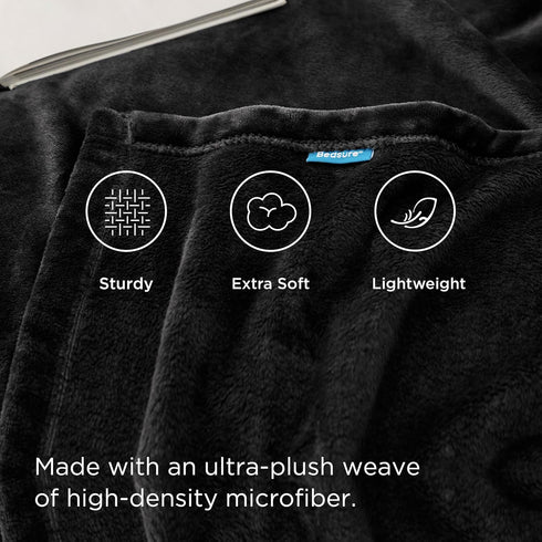 Bedsure GentleSoft Fleece Throw Blanket, Black, Lightweight Plush Cozy Soft Blanket for Couch, 50x60 inches