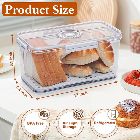Bread Box for Homemade Bread, Bread Boxes for Kitchen Counter Airtight, Time Recording Bread Storage Container with Lid, Bread Containers Storage Airtight Loaf Bread Keeper, White