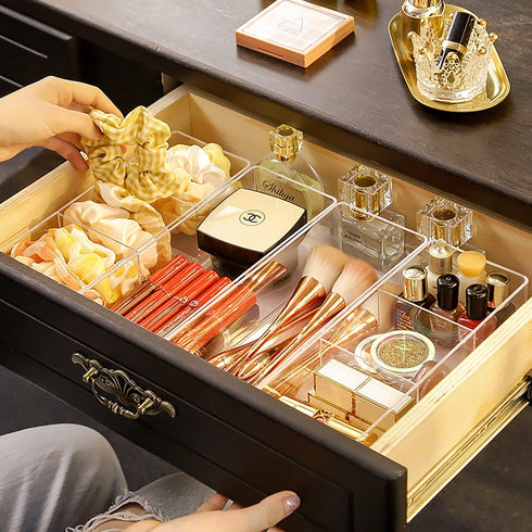 JessLab Acrylic Organizer, 3 Cube Sections Makeup Organizer for Vanity, Bathroom, Kitchen, and Cabinet Storage