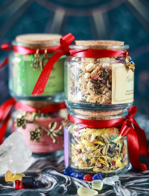 Witchcraft Jar Offering, Ritual Herbs and Resins for Divination, Protection, Altar Tools