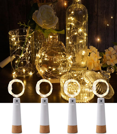 4 Pack 20 6.6 Wine Bottle Lights with Cork, USB Rechargeable Cork Lights for Wine Bottles,Christmas, Valentine's