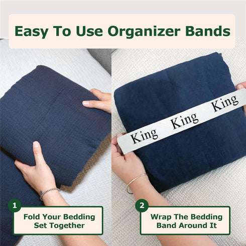 Bed Sheet Organizer and Storage Size Label Bands for Linen Closet Organization - King 2PCs Pack | White