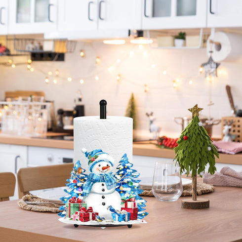 LXXTK Countertop Set 12.2" 7" Snowman Paper Towel Holder Christmas Kitchen and Bathroom Decor Waterproof Metal Paper