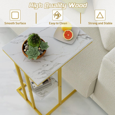 Easy Paws C Shaped End Table,Small Side Table for Couch and Bed, Gold Snack Couch Table for Small Spaces, Living Room