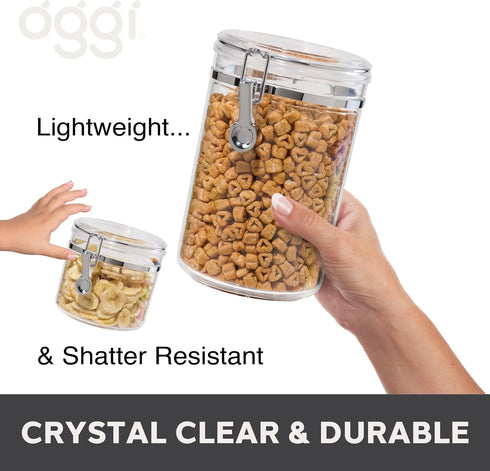 4pc Set Oggi Clear Canister with Clamp Lids & Spoons - Airtight Food Storage Containers, Ideal for Kitchen & Pantry
