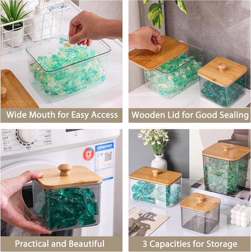 4 Pack Laundry Pods Container,Clear Dryer Sheet Holder & Laundry Room Organization and Storage with Lids, Scoops