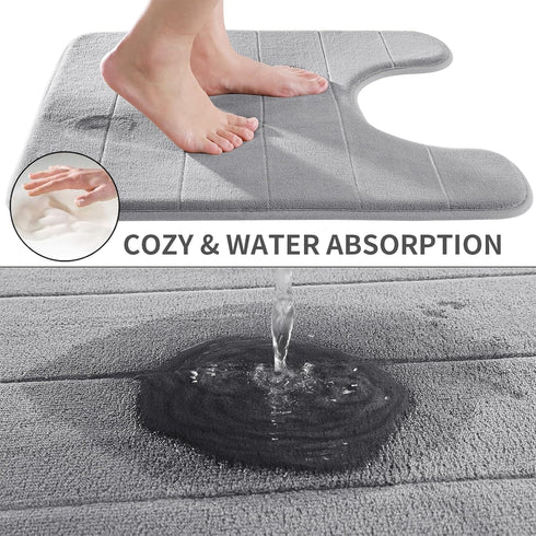 Yimobra Memory Foam Toilet Bath Mat - U-Shaped Commode Contour Rug, 24 X 20 Inches, Grey