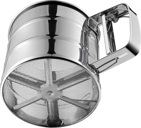 Flour Sifter, Stainless Steel Double Layer Fine Mesh Sifter for Baking, One Hand Press Crank