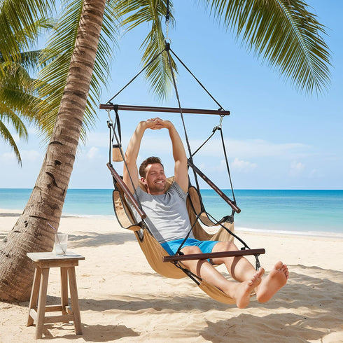 ONCLOUD Hammock Upgraded Unique Hanging Sky Chair, Air Deluxe Swing Seat with Rope (Tan)