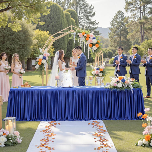 156inch Royal Blue Polyester Table Skirts for Rectangle Tables 8ft(Cover Front&Both Sides),