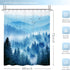 Riyidecor Misty Mountain Shower Curtain 60Wx72H Inch, Blue Foggy Nature Scenery, Smokey Pine Tree Bathroom Decor with