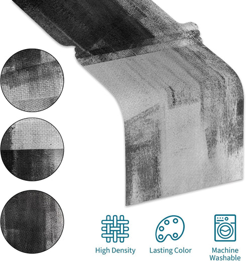 AILUER 13"x 71") Black Grey Table Runners Rustic Farmhouse Linen Table Runners Abstract Art Retro Coffee Table Runner