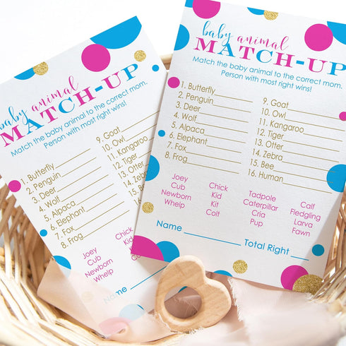 Baby Shower Animal Matching Games - 25 Pack Gender Neutral Party Game Cards, Fun Guessing Favors, 4x6
