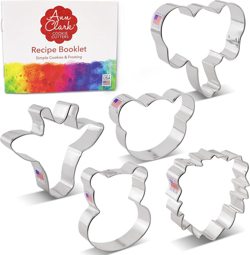 Zoo Faces Cookie Cutters 5-Pc. Set, Giraffe, Lion, Hippo, Elephant, Bear Faces, Made in the USA