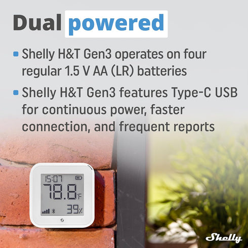 Shelly H&T Gen 3 - Wi-Fi & Bluetooth Temperature, Humidity Sensor & Weather Station, Wall Mountable, White