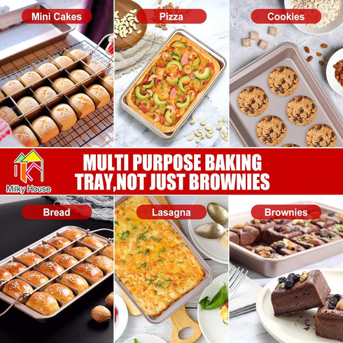 Brownie Pans with Dividers, Non-Stick Baking Tray with 18 Pre-Cut Molds, 12 x 8 Inches