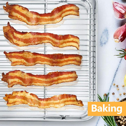 E-far Baking Cooling Rack Set of 2, 16.5"x11.5" Stainless Steel Metal Roasting Cooking Racks for Half Sheet Cookie Pans
