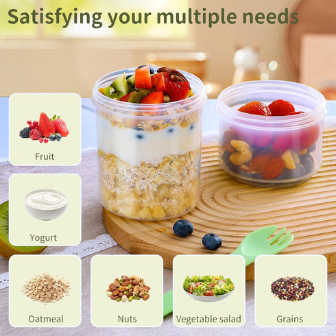 31oz 2 Pack,Dual-Layer LUXEAR Large Overnight Oats Containers with Lids and Spoons Plastic Yogurt Parfait Cups Salad