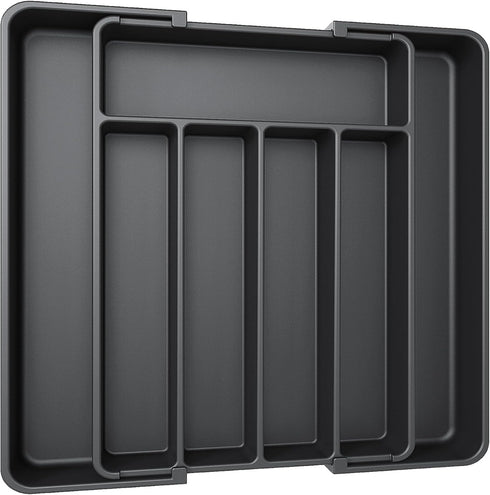 AUJEN Silverware Organizer - Expandable Kitchen Drawer Organizer, Adjustable Utensil Organizer for Forks, Knives, Black