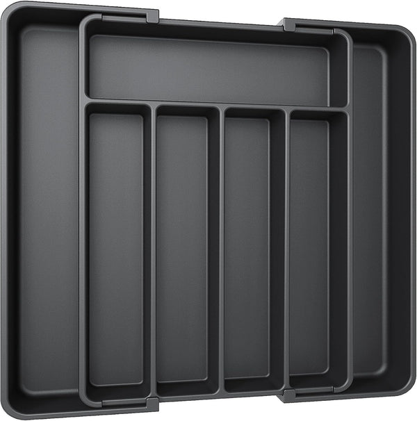 AUJEN Silverware Organizer - Expandable Kitchen Drawer Organizer, Adjustable Utensil Organizer for Forks, Knives, Black