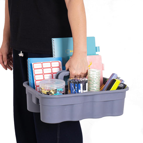 Matthew Large Gray Plastic Tote Tool & Deluxe Supply Cleaning Caddy with Handle for Shower Basket Storage Organizer