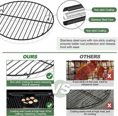TeamFar 9inch Round Baking Wire Cooling Rack, Stainless Steel Core & Nonstick Coating for Roasting, Grilling, Steaming