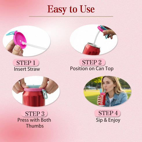 XENIVO 4 Pack 2.13" (4 Soda Can Lids with Silicone Straw, Reusable Soda Can Covers to Keep Carbonation, Leak-Proof