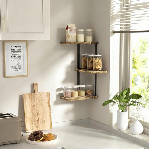 3 Love-KANKEI Corner Shelf Wall Mount of Tier Rustic Wood Floating Shelves for Bedroom Living Room Bathroom Kitchen