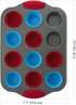 Boxiki Kitchen 12 Cup Mini Muffin Pan with Silicone Liners, Non-Stick Steel Bakeware for Baking Muffins