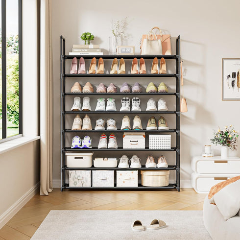 8 33.3in 11.2in 55.7in 32-40 OYREL Tier Shoe Organizer, Wide x Deep x Tall, Black Metal and Plastic Shoe Rack, Holds up