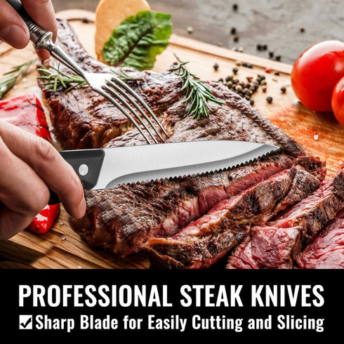 HIWARE 48-Piece Silverware Set with Steak Knives for 8, Stainless Steel Flatware for Home Kitchen