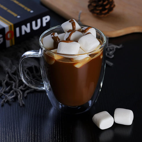 17oz,Double Beverages,Set 4 CNGLASS Large Glass Coffee Mugs Walled Insulated Clear Coffee Cups with Handle,Clear