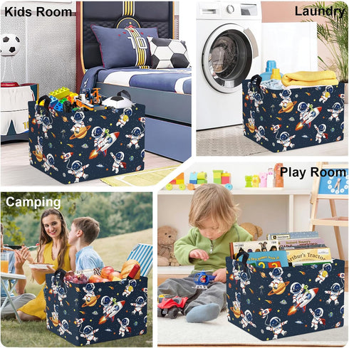 36L Space Rockets Laundry Hamper Cartoon Astronaut Large Storage Basket Planet Collapsible Parents Organizer Boys