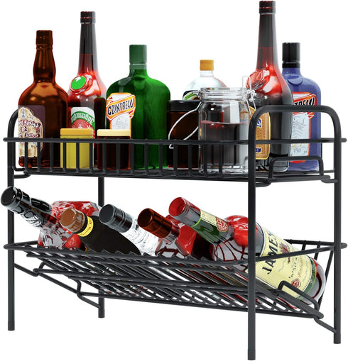 HengLiSam Spice Rack Organizer for Countertop, Heavy Duty Full Solid Metal Kitchen Shelves, 2 Tier Freestanding Holder