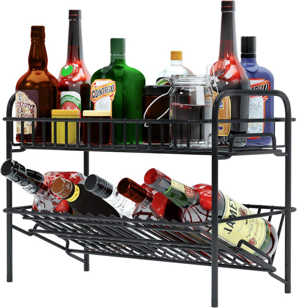 HengLiSam Spice Rack Organizer for Countertop, Heavy Duty Full Solid Metal Kitchen Shelves, 2 Tier Freestanding Holder