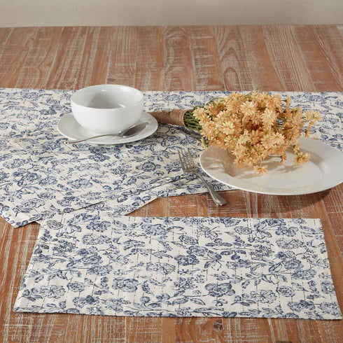 Piper Classics Doylestown Floral Runner, 13" x 72" Long, Blue & Cream Flower Print, Vintage Farmhouse Table Centerpiece