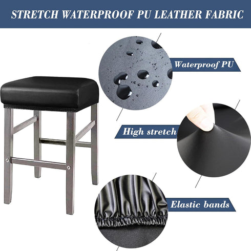 ANWUCHEN Rectangle,2 Pack Counter Stool Covers Stretch Waterproof PU Rectangle Bar Stool Covers Elastic Vanity Stool